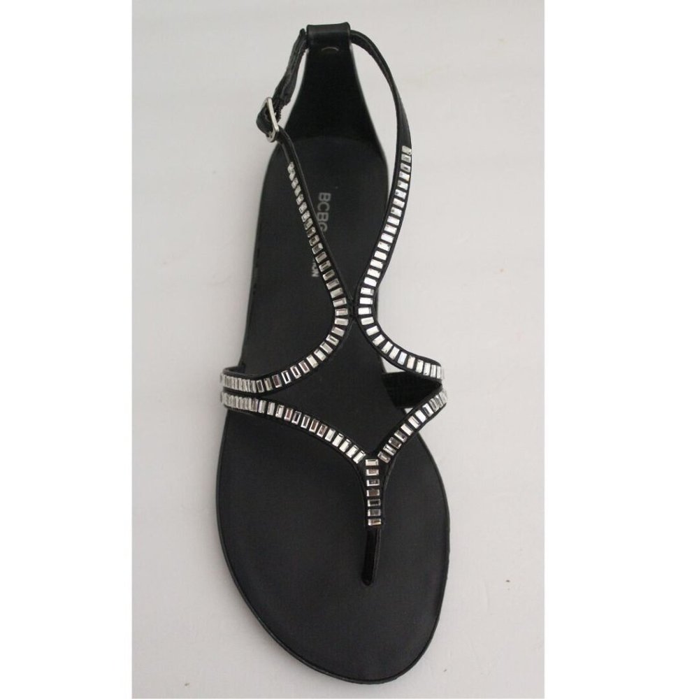 BCBGeneration Strappy Sling Back Flats Embellished Minimalist Sexy Black Party